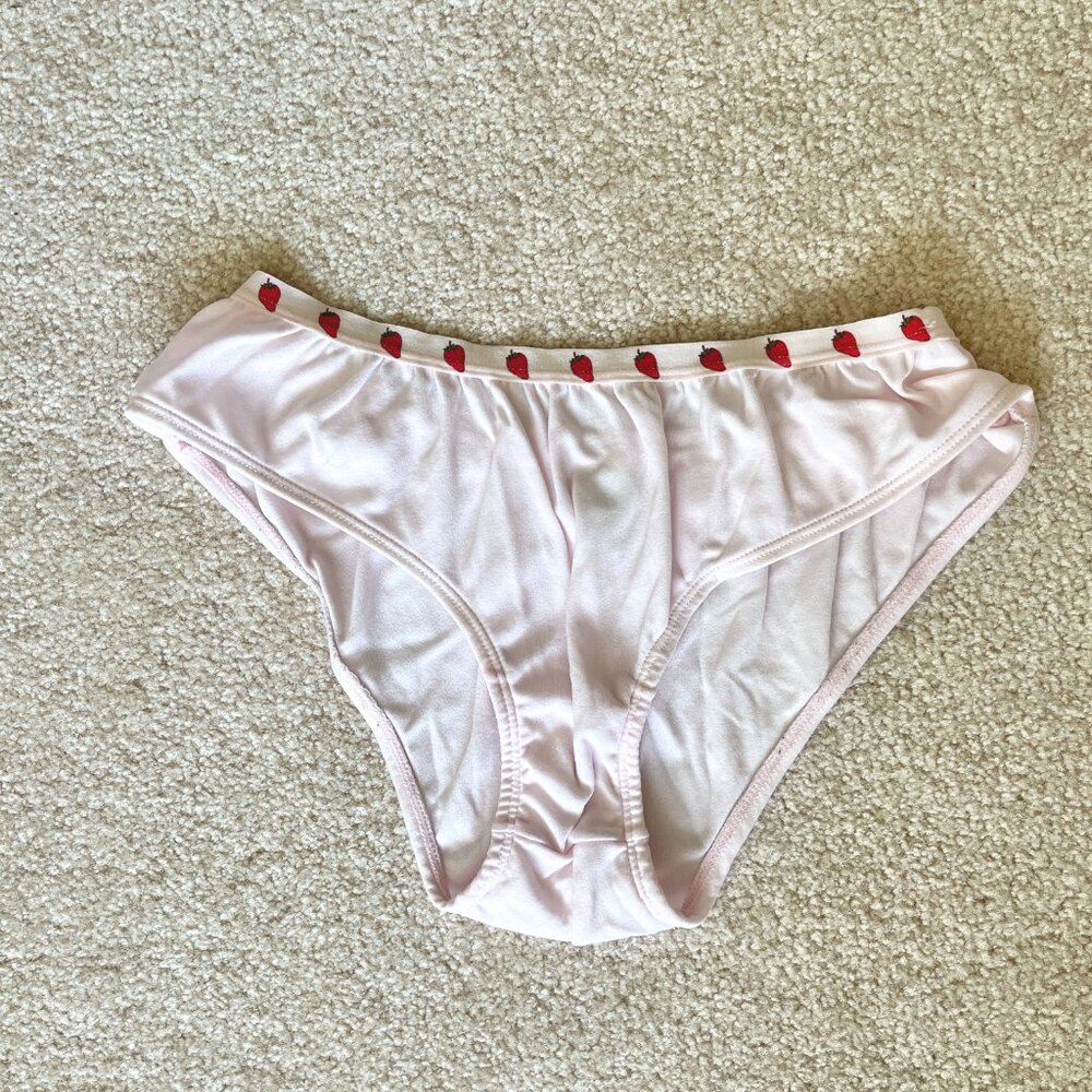 Baby Pink Panties with Strawberry Trim – Size XS 🍓